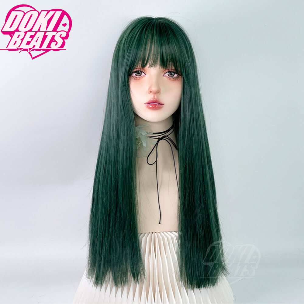 Dokibeats long and straight green wig