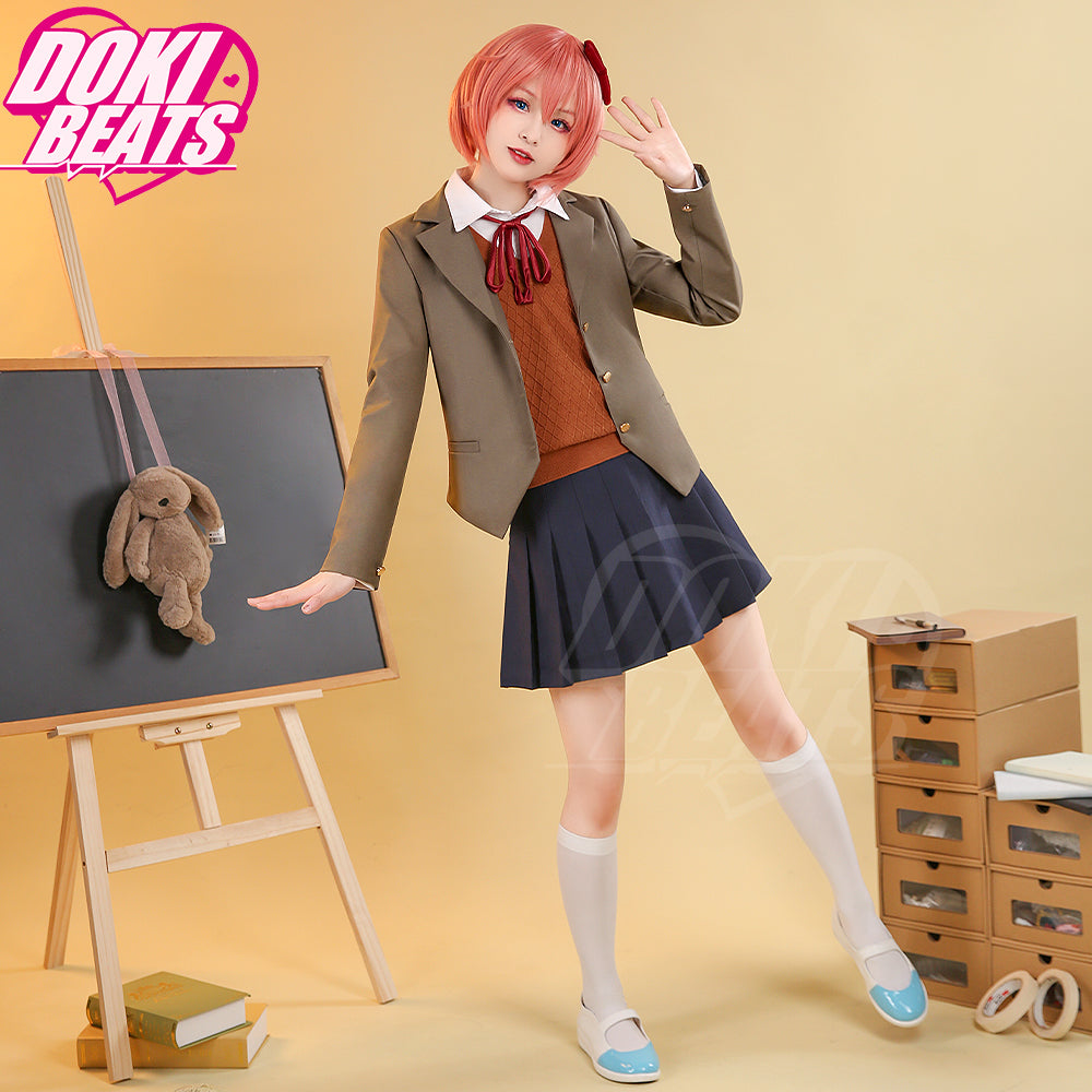 【Partial Size Ready For Ship】【Size S-XXL】Dokibeats-R GAME DokiDoki Literature Club Cosplay Sayori/Natsuki/Yuri/Monika Costume School Uniform/ Shoes Halloween DDLC